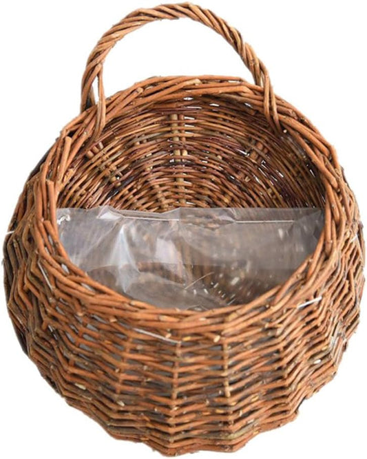 Rattan Planter, Wall Hanging Planter, Rattam Basket, Garden Pots, Wall Mount Vase for Vine Plants, Brown Color, 32x38cm