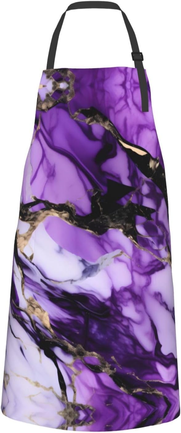 purple marble print Waterproof apron with pocket adjustable cooking ap
