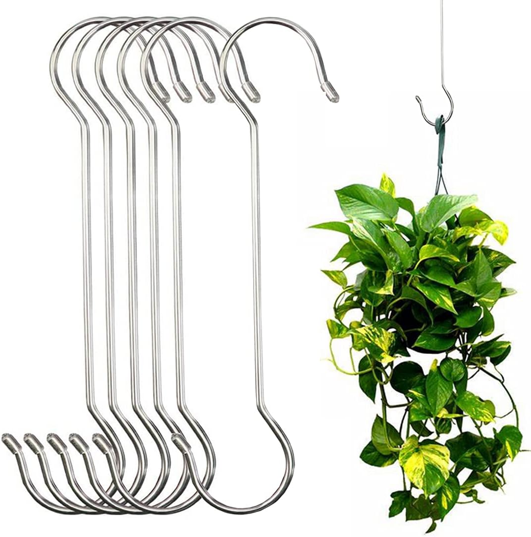 6 Pack Extra Large S Hooks for Hanging Plants, 16 Inch / 12 Inch Long 