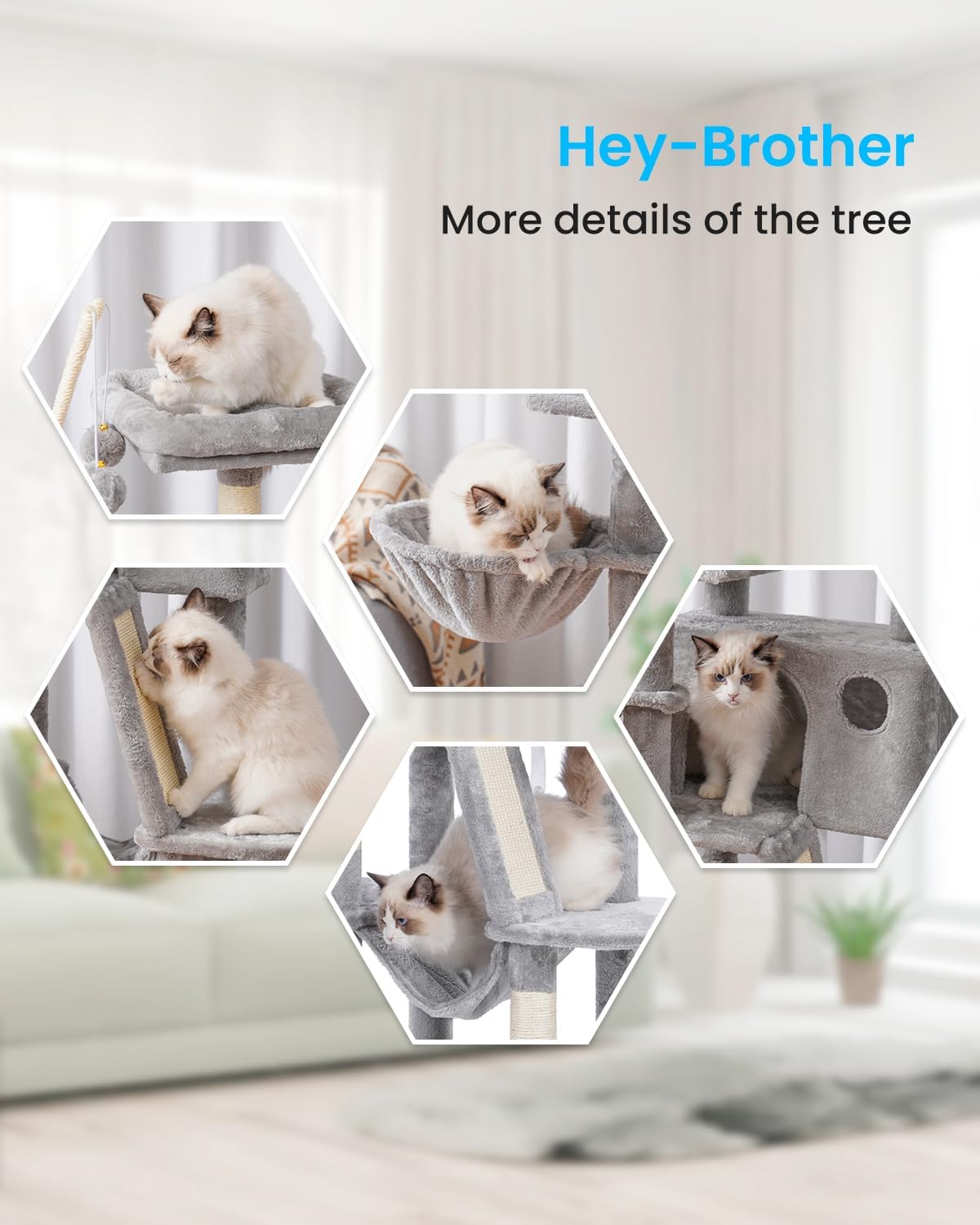 Hey-brother Cat Tree, 53 inch Cat Tower for Indoor Cats, Cat House wit