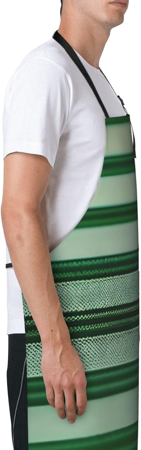 YANYU Green Striped Print 28x33 In Kitchen Apron Stylish Chef Apron with Pockets for Cooking Baking Painting