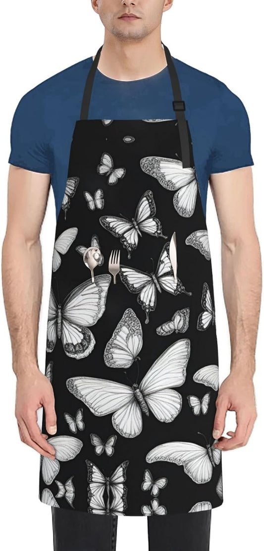 Hand drawn color butterfly 1 print Waterproof chef's apron with pocket apron for kitchen cooking baking barbecue and gardening