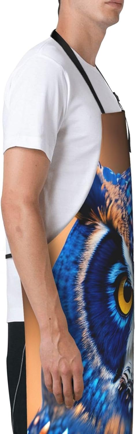 Blue Owl 1 print Waterproof chef's apron with pocket apron for kitchen cooking baking barbecue and gardening