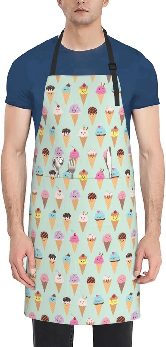 Ice Cream Cones print Waterproof apron with pocket adjustable cooking 