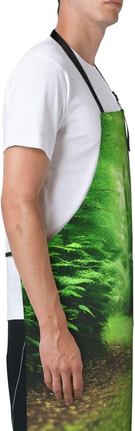 YANYU Green Nature Print 28x33 In Kitchen Apron Stylish Chef Apron with Pockets for Cooking Baking Painting