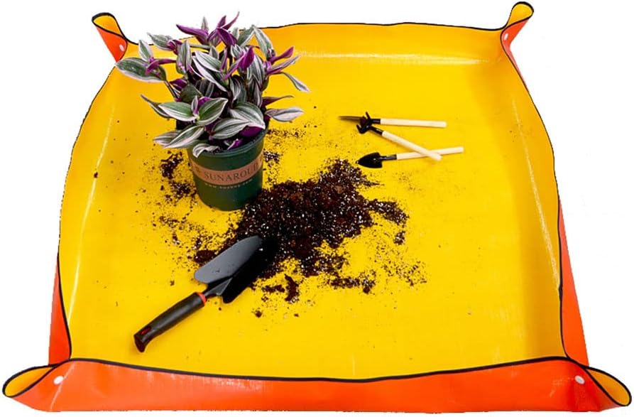 Repotting Mat Waterproof Indoor Potting Tarp Planting Mat Apartment Gardening Mat for Succulent Flowers Plants Indoor Transplantation 2.2 ft. x 2.2 ft. (Yellow/Orange)