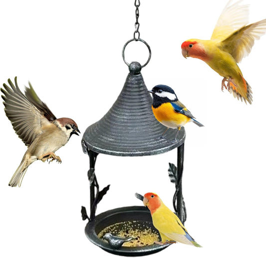 Outdoor Bird Feeder - Metal Retro Birdfeeders Porch Decoration, Vintage Bird Feeder with Classic Design, Wildlife Feeding Accessory for Wildbirds Outdoor Garden Backyard, Balcony Yard Porch Display