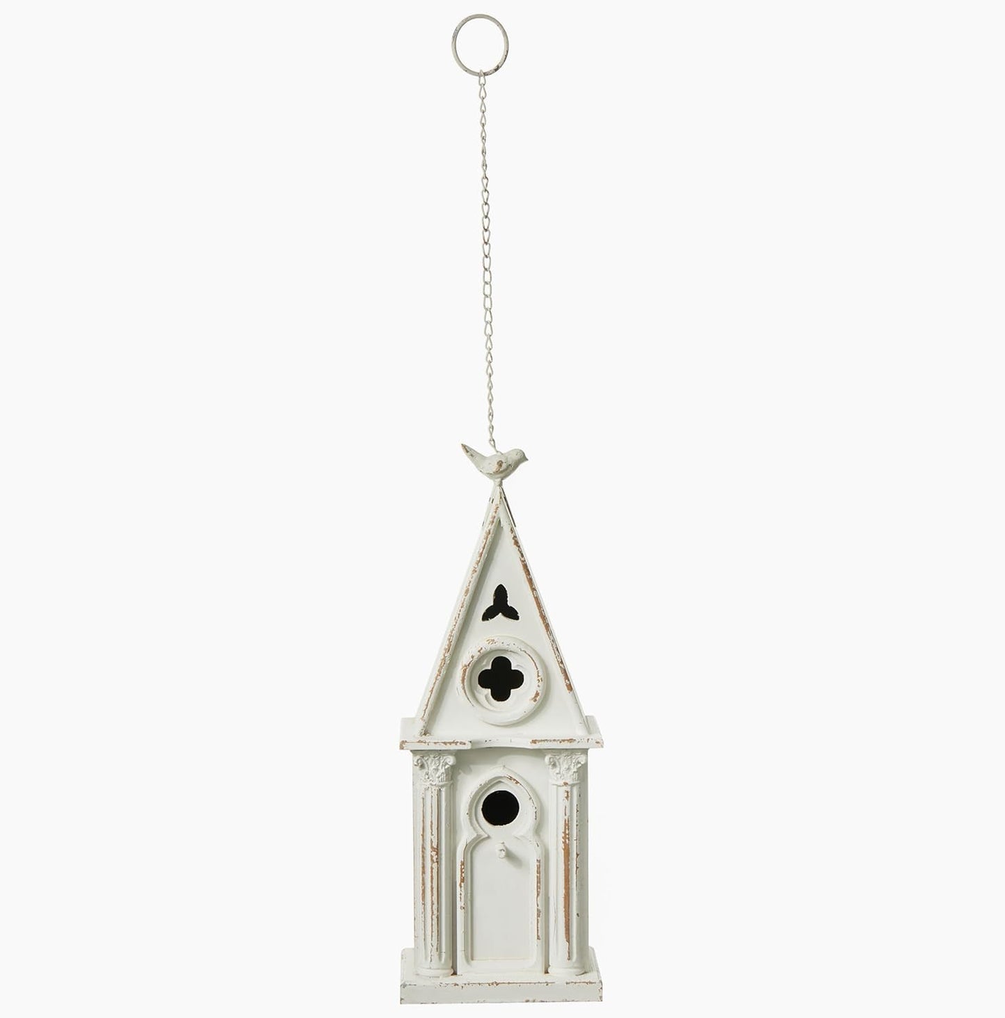 22.4" H Wooden Birdhouse, Hanging Bird Houses for Outside with Pole for Finch, Bluebird, Cardinals, Vintage Church Bird House Garden Patio, Distressed Wood Birdhouse Country Cottages