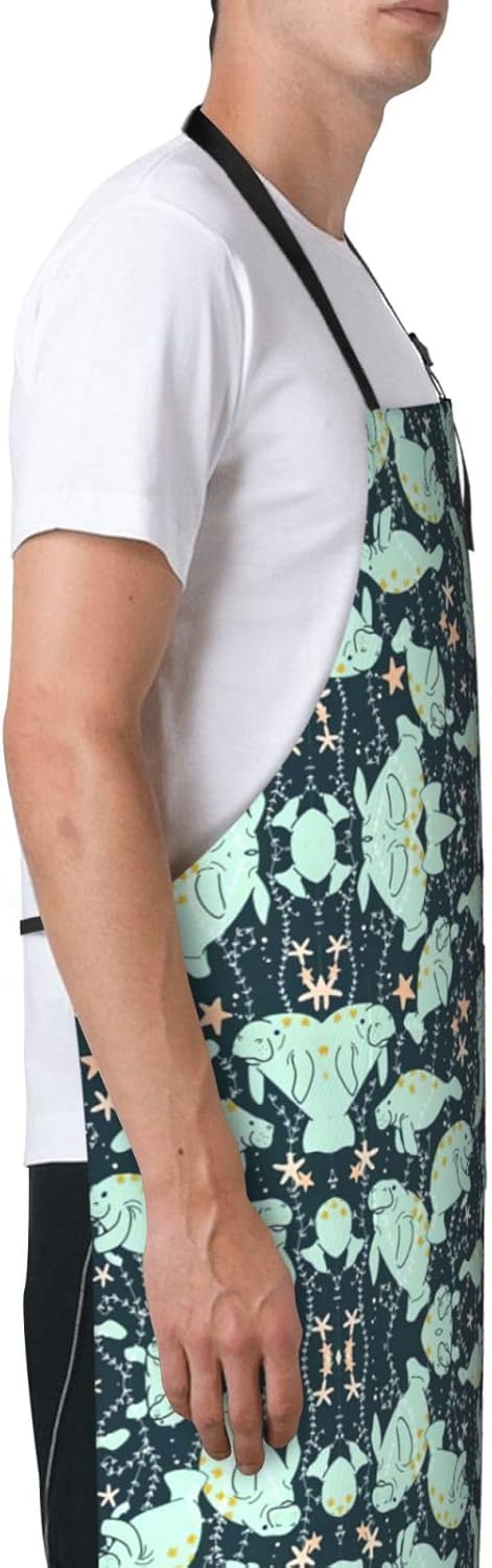 Manatee Animals Calf print Waterproof apron with pocket adjustable cooking apron for adult kitchen bibs to bake