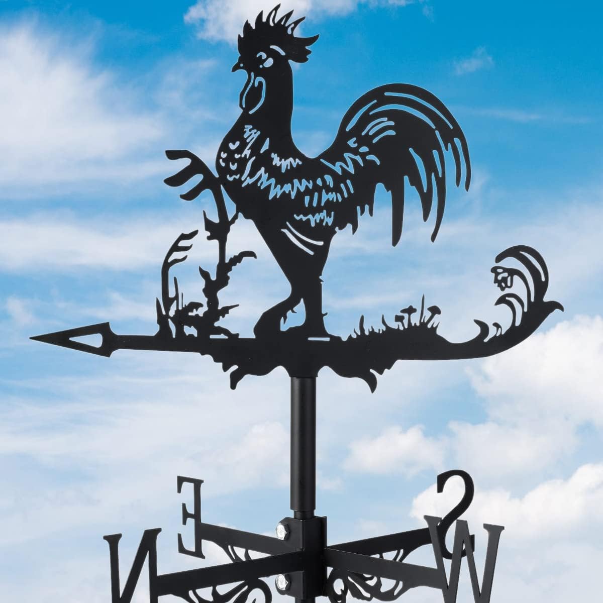 Metal Rooster Shape Weathervane, Roof Mount Weather Chicken Wind Vane Direction Indicator,Outdoor Scene Garden Chicken Weather Vane Ornament for for Shed Farmhouse Yard Patio Decor (Rooster)