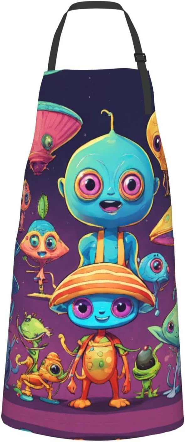 Astronaut And Alien Print Laundry apron 28x33 In Waterproof Kitchen Apron with Pockets for Cooking Baking
