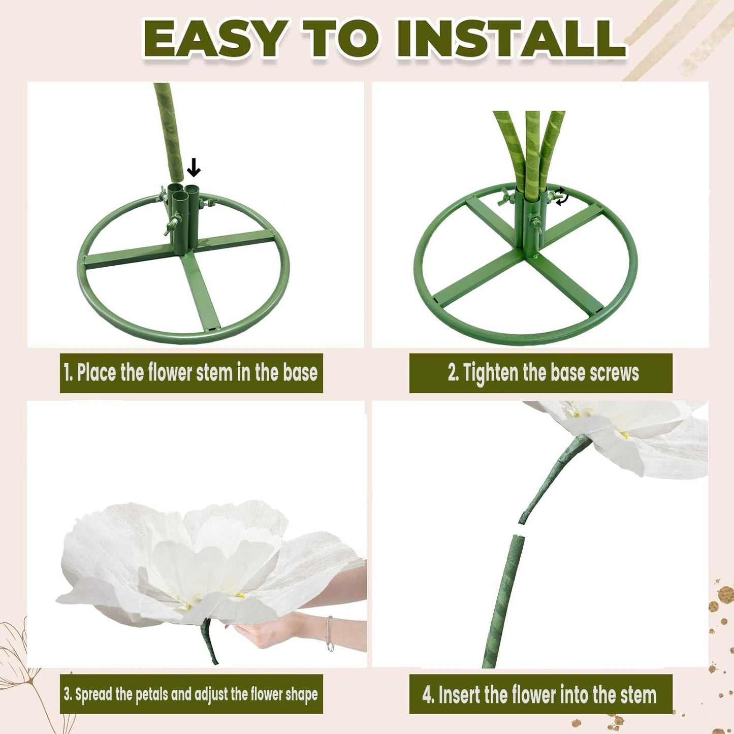 3Pcs Giant Artificial Flowers 3D Decorations Flower with Stand Base, Indoor Outdoor Art Home Decorative for Wedding Reception Arrangement Birthday Party Bridal Shower Baby Shower (White)