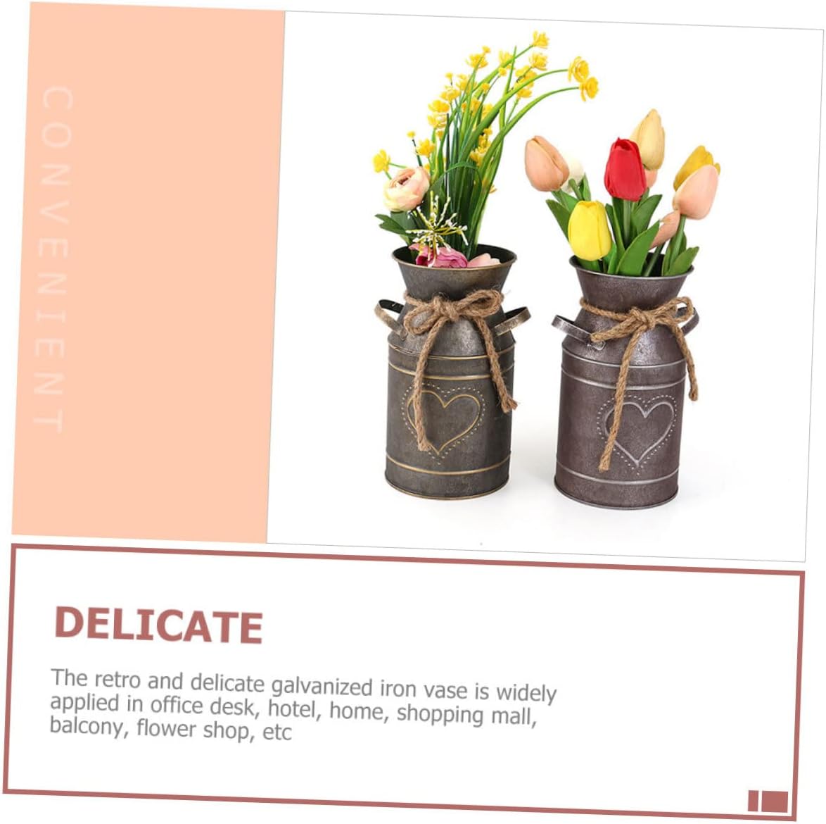 PRETYZOOM Iron Flowerpot Vintage Style Farmhouse Decor Galvanized Meta