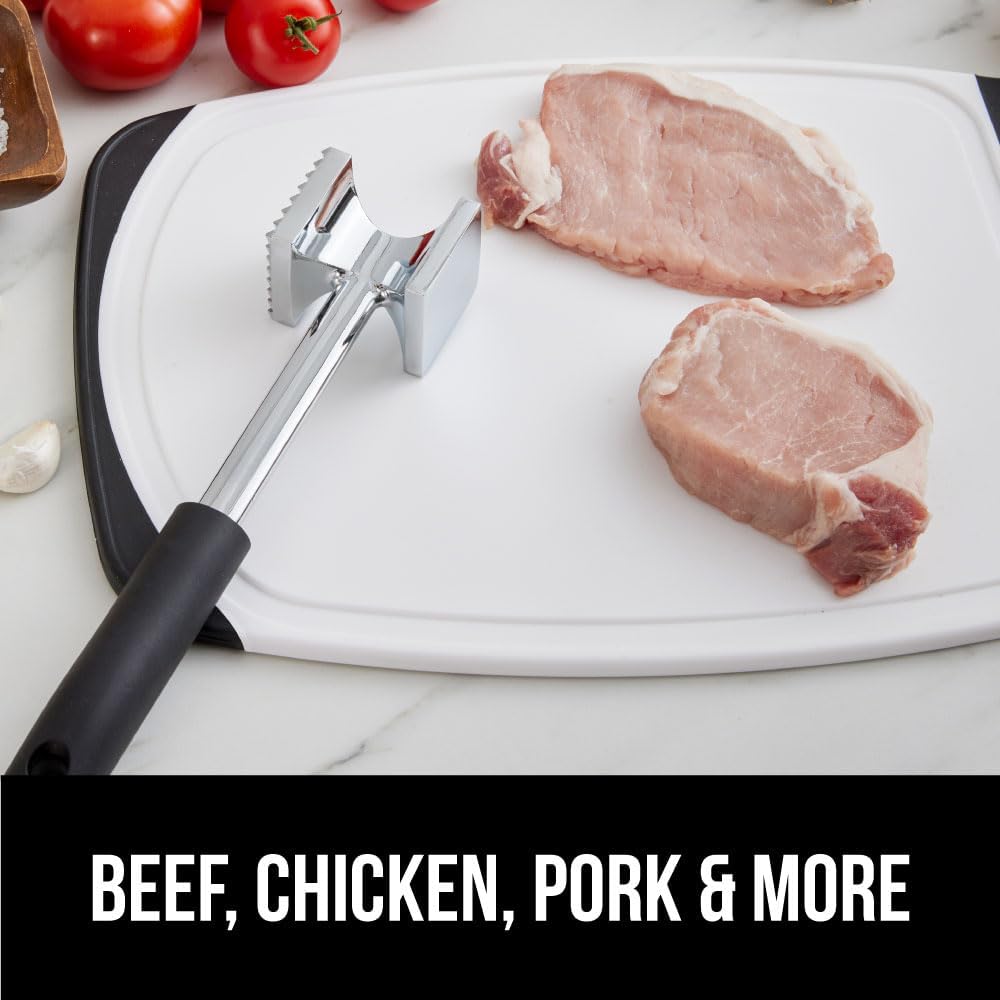 GORILLA GRIP BPA-Free Patented Dual-Sided Meat Tenderizer Tool, Soft Comfortable Handle, Heavy Duty Kitchen Mallet for Steak, Beef, Cutlets, Commercial Grade Chicken Pounder, Dishwasher Safe, Black