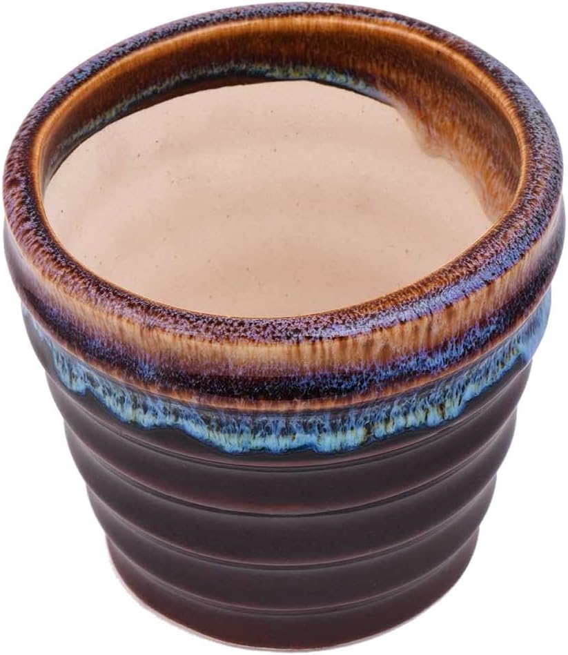 Indian Shelf Handmade Ceramic Multicolor Striped Glazed Pot Pack of 1 
