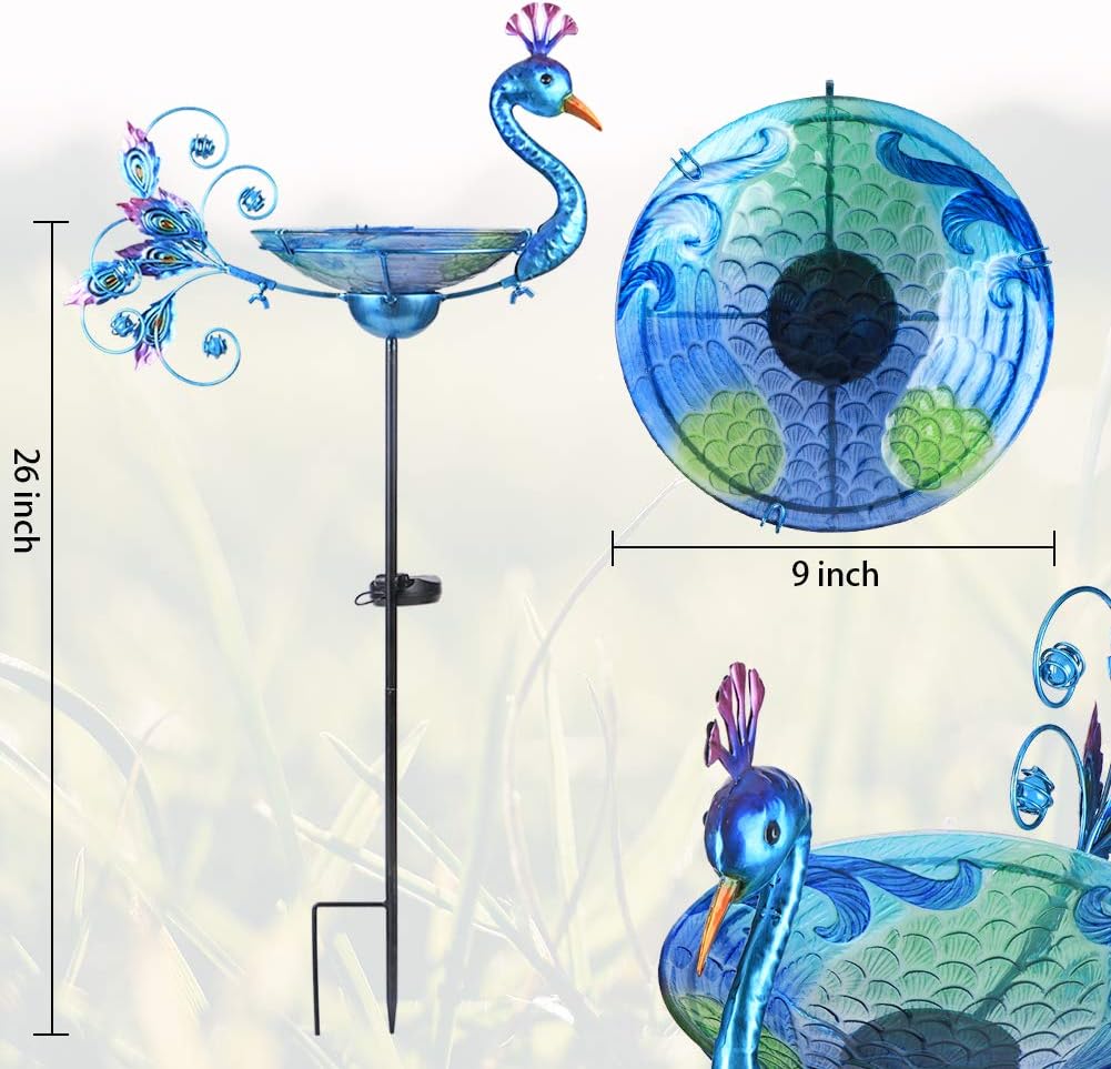 MUMTOP Outdoor Bird Bath Solar Birdbath Small Birdfeeder with Peacock 