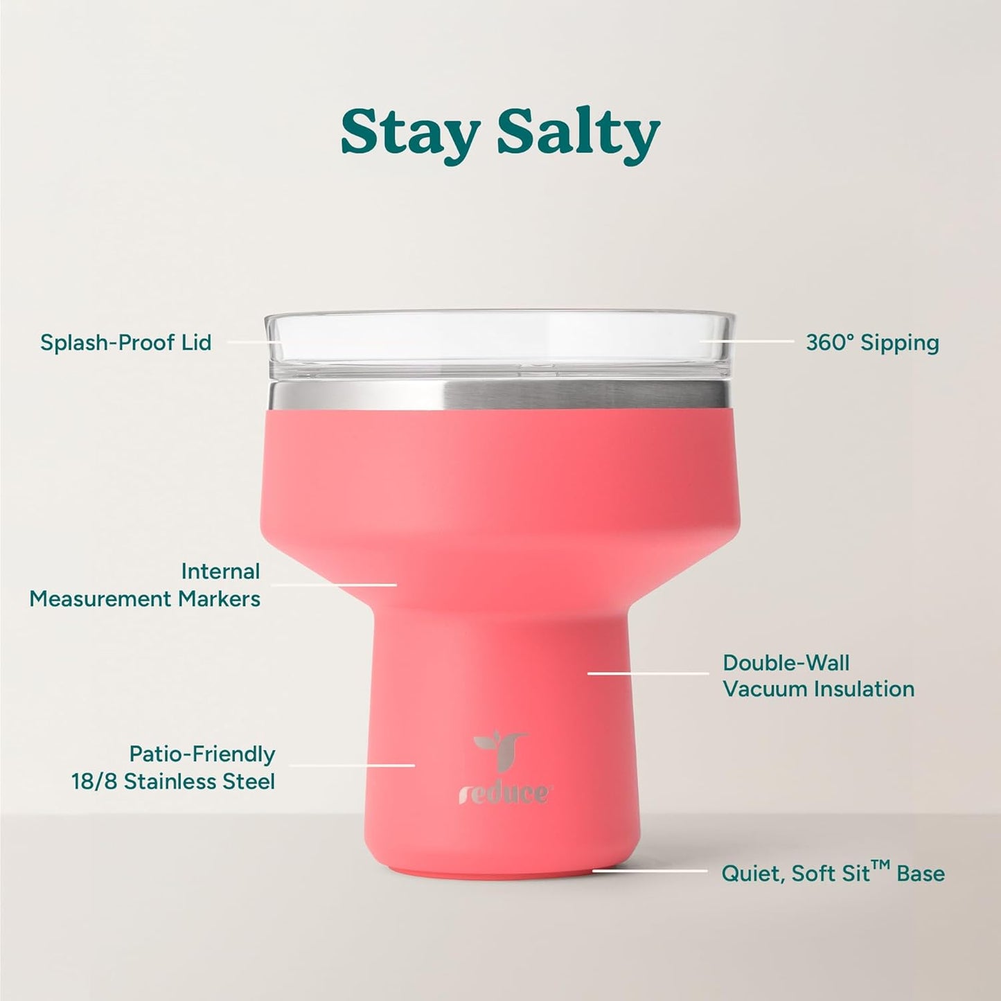 REDUCE Saltini 16 oz Cocktail Tumbler - Insulated Margarita Tumbler wi