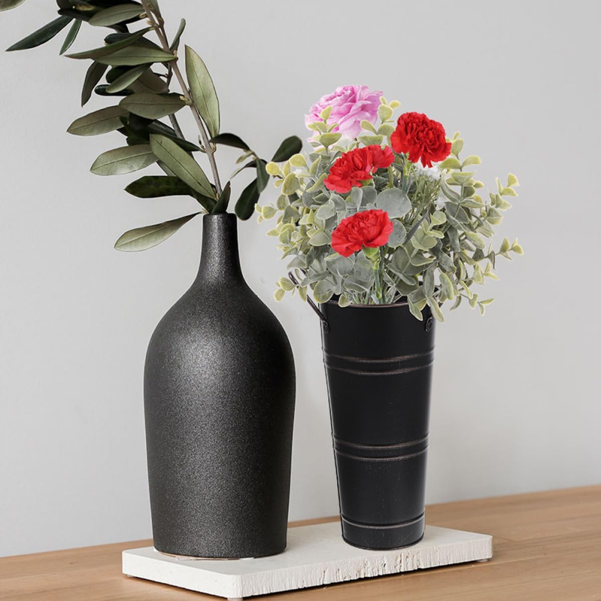 Milisten Vintage Metal Flower Bucket Vase 18.5x31x13cm Iron Planter Ru