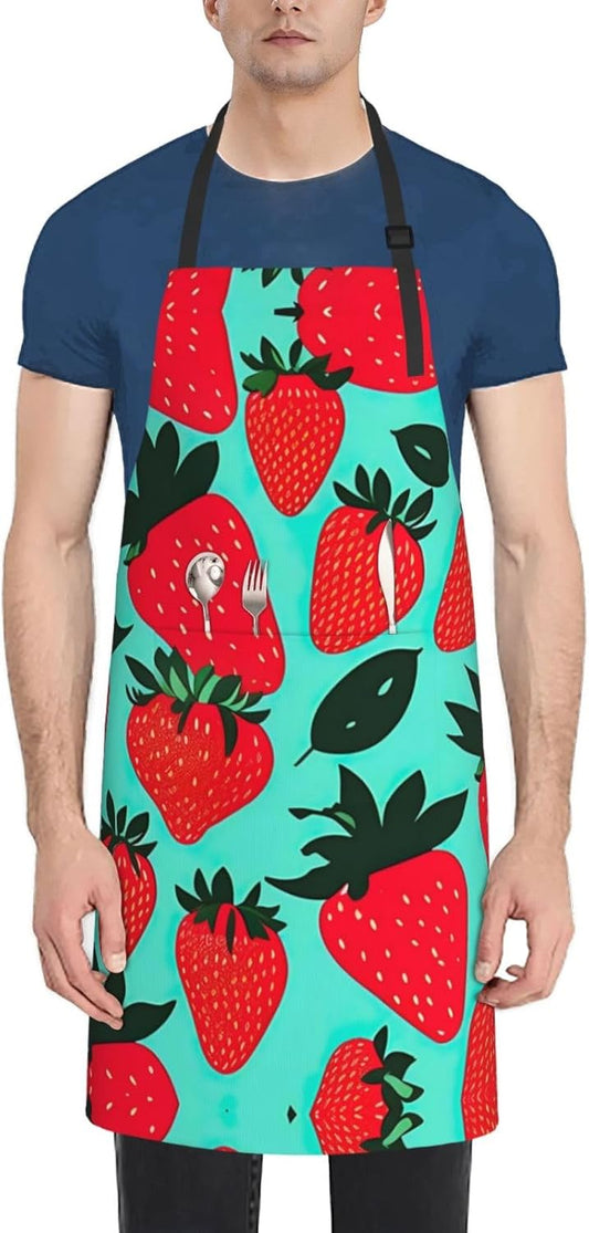 Cute strawberry 1 print Waterproof chef's apron with pocket apron for kitchen cooking baking barbecue and gardening