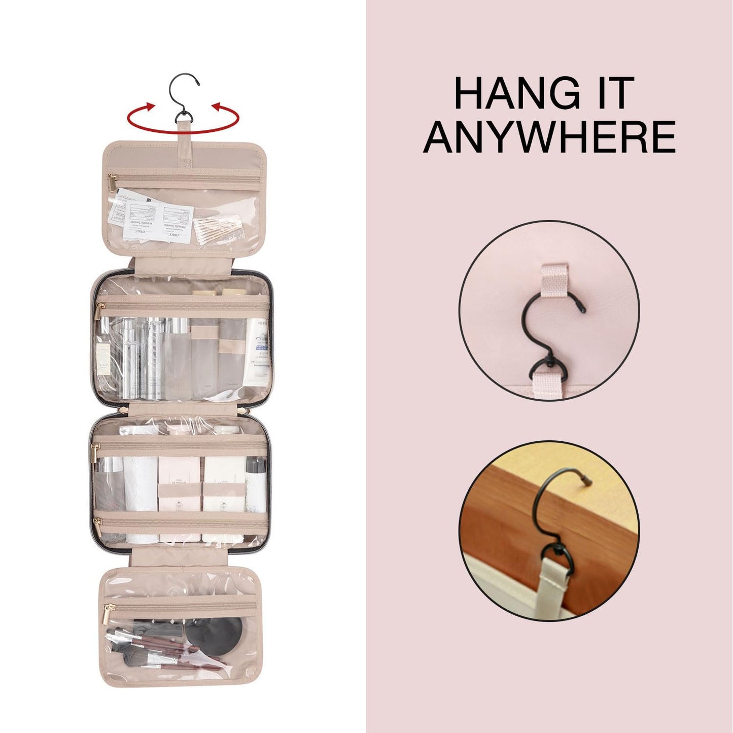 BAGSMART Large Toiletry Bag Travel Bag with Hanging Hook, Water-resist