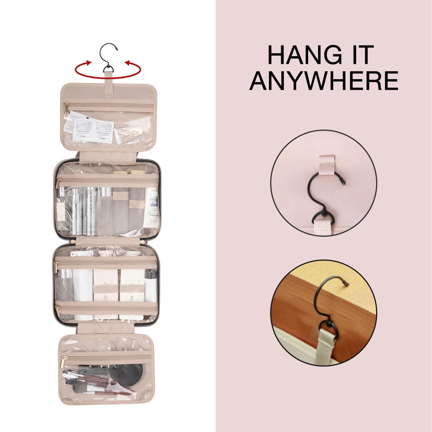 BAGSMART Large Toiletry Bag Travel Bag with Hanging Hook, Water-resist