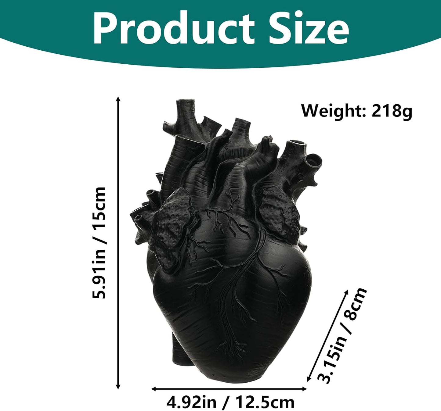 Heart Shaped Resin Vase - Anatomical Human Heart Flower Pot Planter, Nordic Modern Desktop Decor for Farmhouse Living Room, Bedroom, Valentine's Day Gift Home Decoration