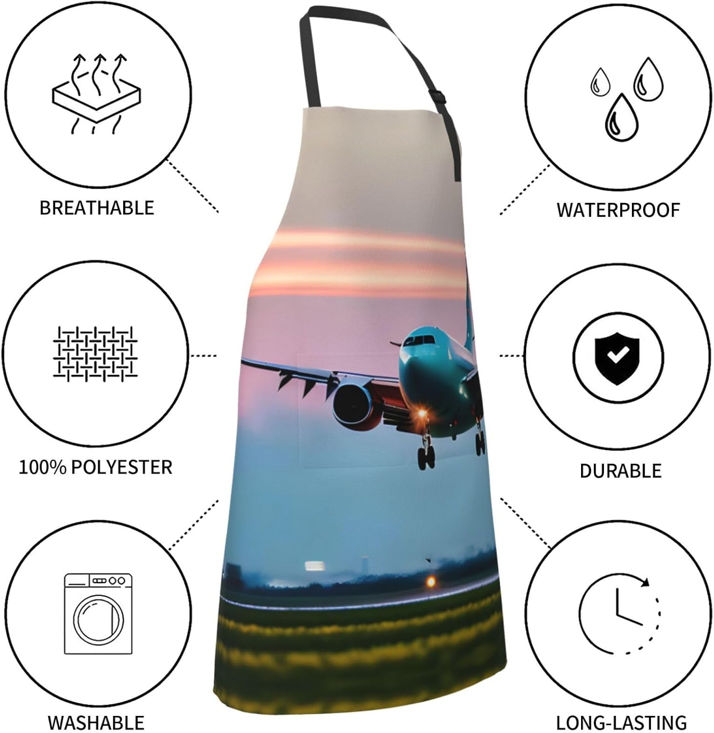 Airplane in The Evening Lights Print Laundry apron 28x33 In Waterproof
