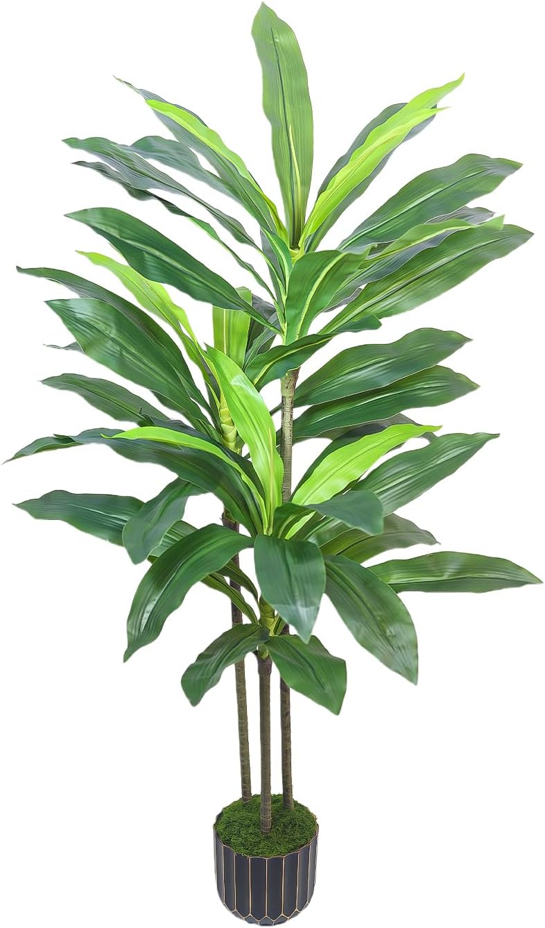 Artificial Dracaena Tree 48in - Fake Plants Tree with Black Planter - Faux Yucca Tree Tall with Lifelike Trunk and Leaves in Pot - Dracaena Artificial Plant for Home Office Living Room Fireplace Decor