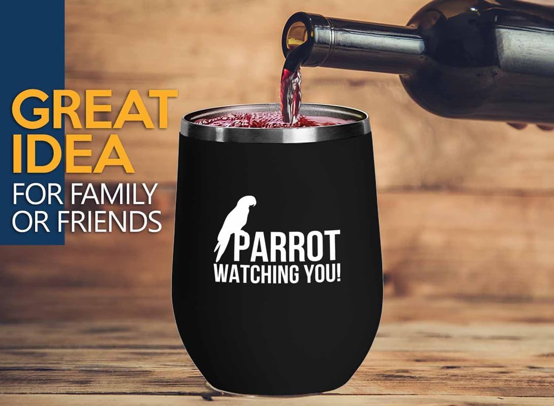 Birding Black Edition Wine Tumbler 12oz - Parrot watching you - Bird F