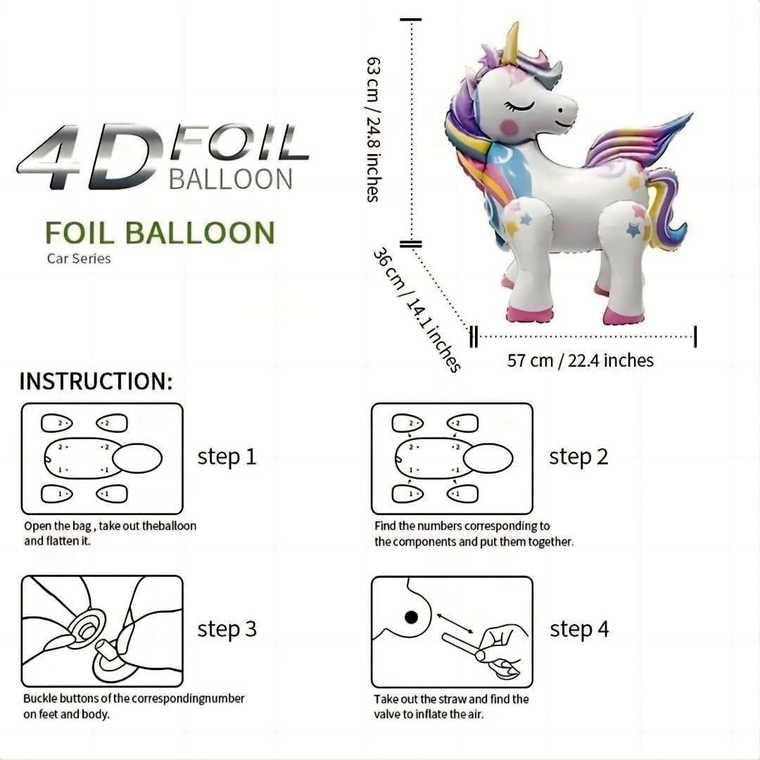 5 Pcs Self Standing Unicorn Balloons - 3D Rainbow and Star Foil Balloons for Birthday Party Decorations and Supplies