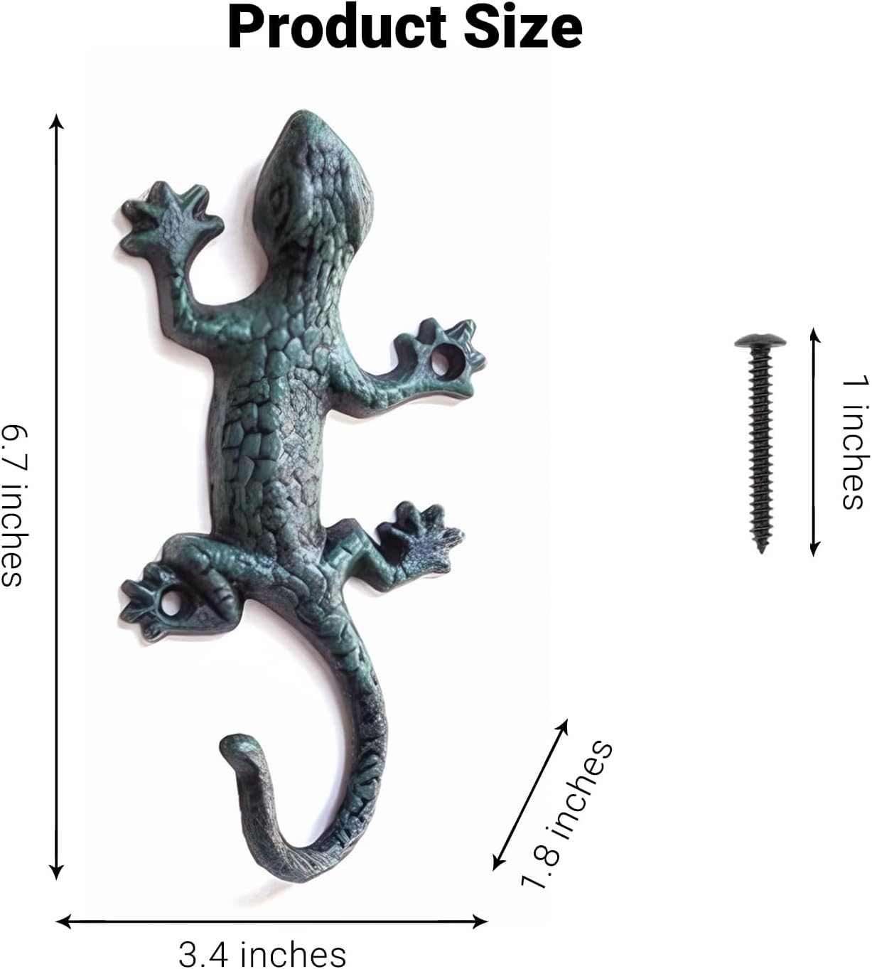 Fun Cast Iron Outdoor Towel Hooks Hooks, Cool Gecko Pool Towel Hooks, Heavy-Duty Coat Rack, Lovely Lizard Pool Towel Holder for Outdoor and Indoor, Cute Key Holder and Wall Decor (Set of 4)