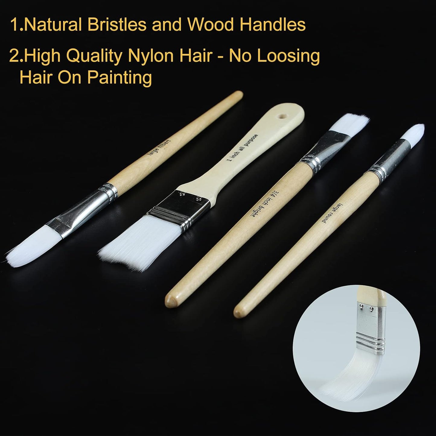 Paint Brushes Set of 24 Pieces Wooden Handles Brushes with Canvas Brus