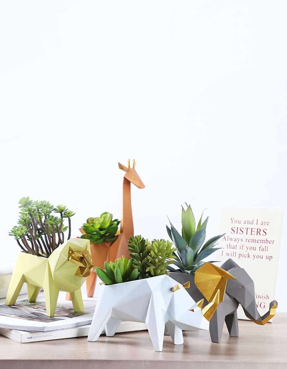 HAUCOZE Amoy-Art Rhino Gifts Planter Animal Decor Statue Modern Sculpture Figurine Succulent Cacuts Pot Centerpiece Ornament Polyresin Arts Crafts 18cm