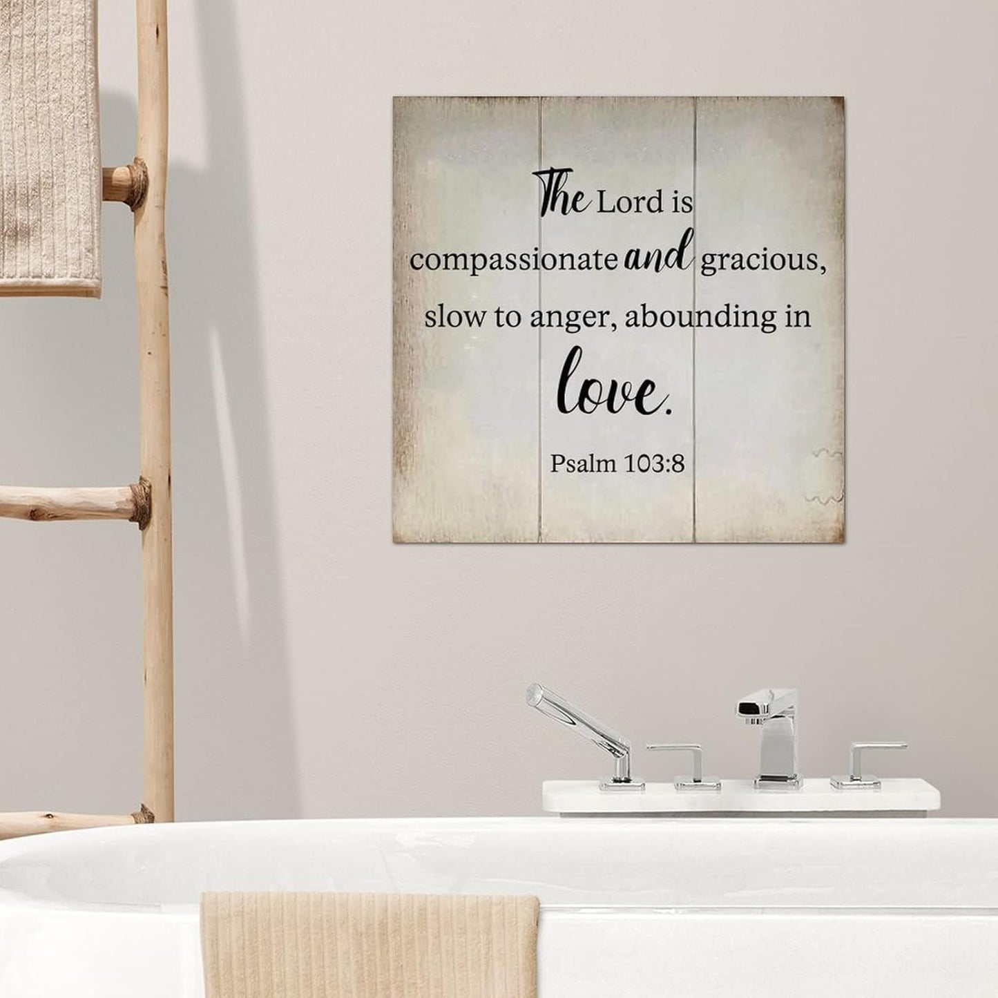LITTLEGROVE SEEDS Rustic Scripture Wood Sign The Lord Is Compassionate And Gracious Psalm 103:8 Sign Farmhouse Wall Art Rustic Wall Decor for Home Man Cave Gate Garden Bars Cafes 10x10in