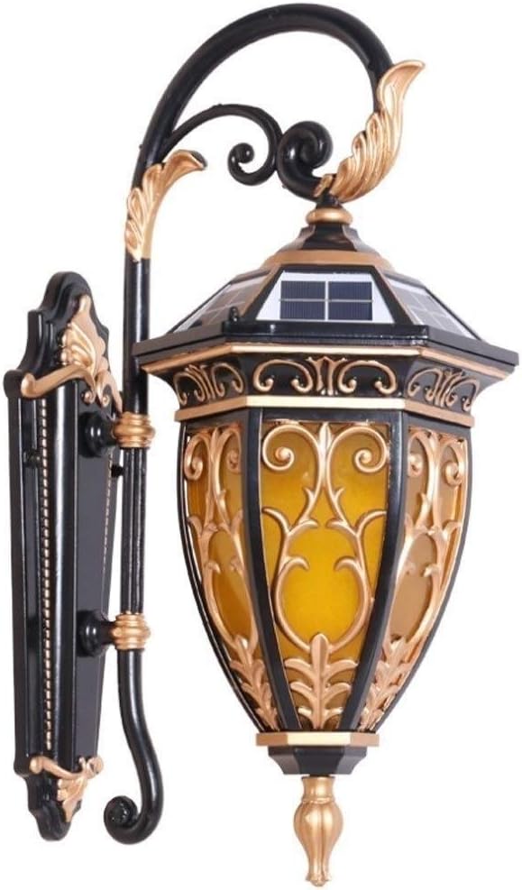 Creative Carved Retro Solar Glass Wall Lamp Outdoor IP65 Waterproof Antirust Lantern Victoria LED Sconce Exterior Villa Garden Courtyard Metal Bracket Light