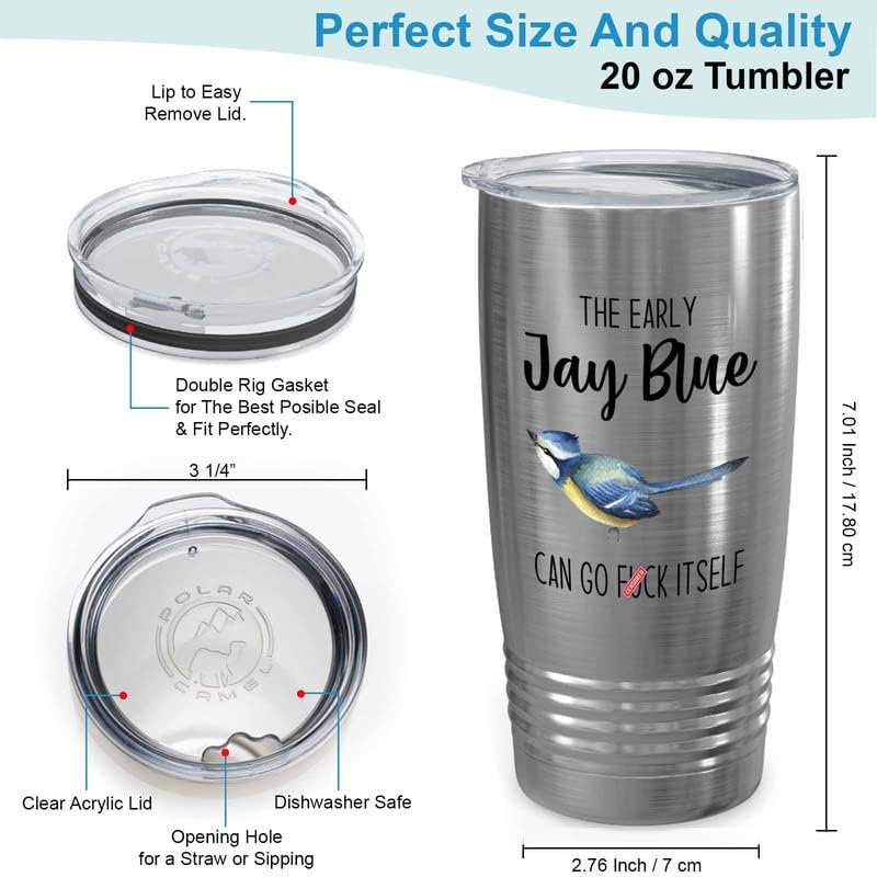 Bird Lover Silver Edition Viking Tumbler 20oz - Early Jay Blue go - Hu