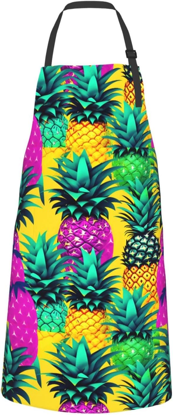 YANYU Colorful Pineapple Print 28x33 In Kitchen Apron Stylish Chef Apron with Pockets for Cooking Baking Painting