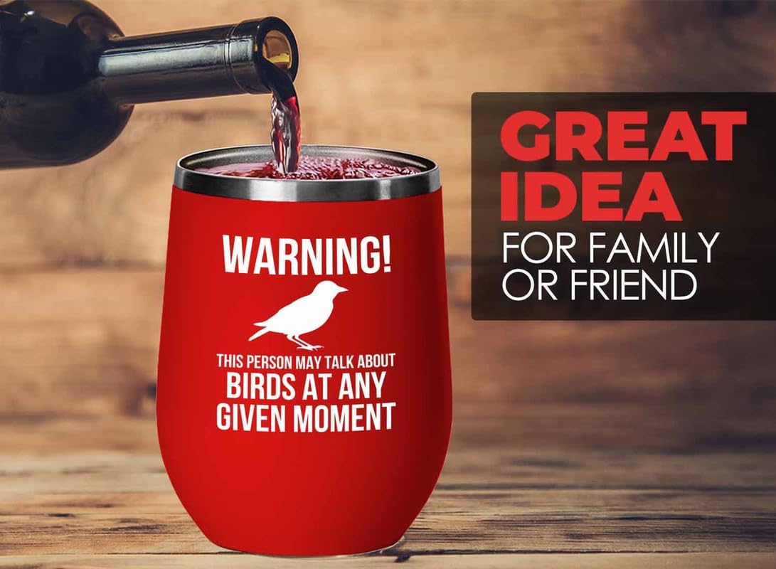 Birding Red Edition Wine Tumbler 12oz - May talk about birds - Bird Feeder Backyard Birdwatcher Gifts Birding Bird Lover