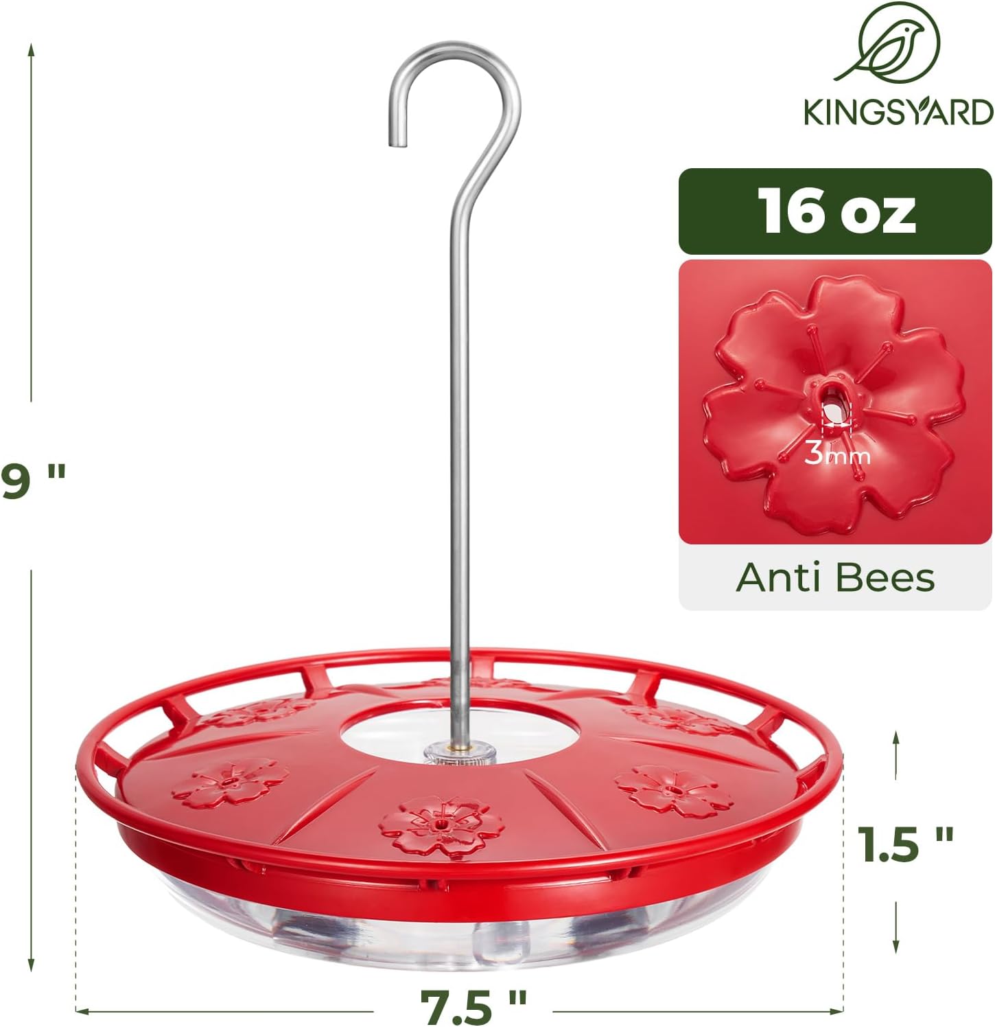 Kingsyard 2 Pack 16 OZ Hummingbird Feeders for Outdoors Hanging, 6 Bee