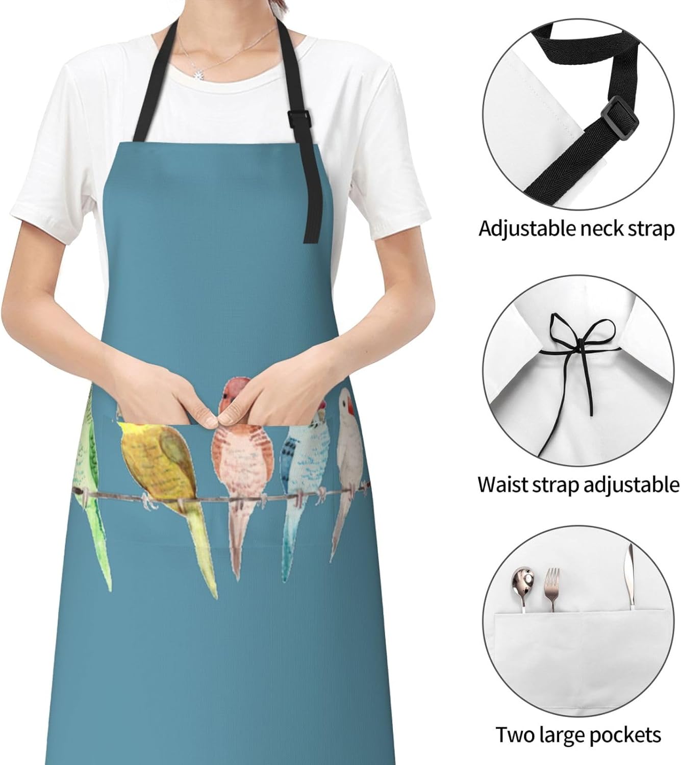 Colorful Parrots On Tree print Waterproof apron with pocket adjustable cooking apron for adult kitchen bibs to bake