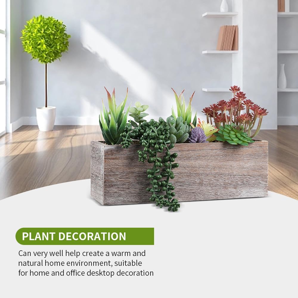 YZZY Artificial Succulents Plants, Small Assorted Green Fake Plants in Pots, Small Faux Succulents Plants with Wooden Planter Pot for Indoor Bathroom Home Office Living Room Table Decor (DM001, 1PCS)