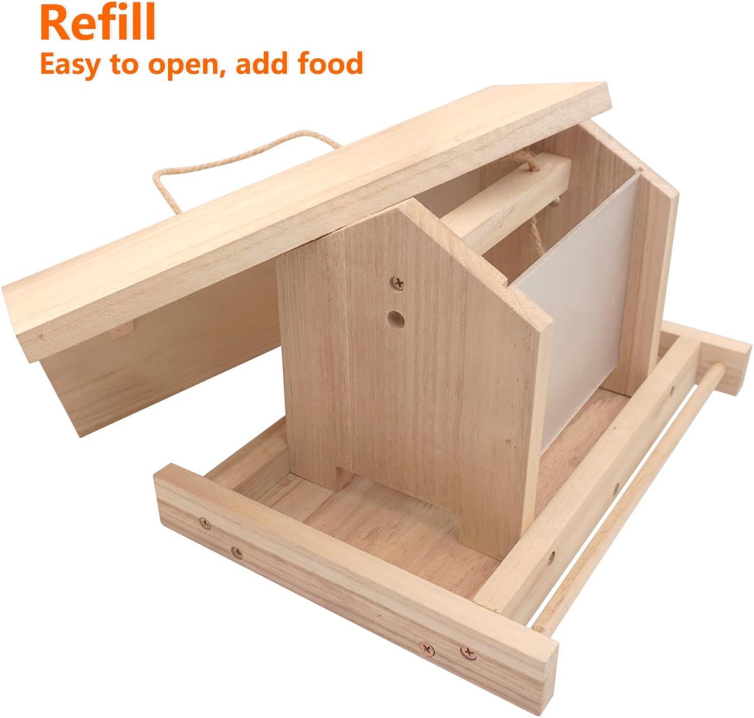 Hanging Wooden Bird Feeder Outdoor Large Capacity Wood Birdfeeder for 