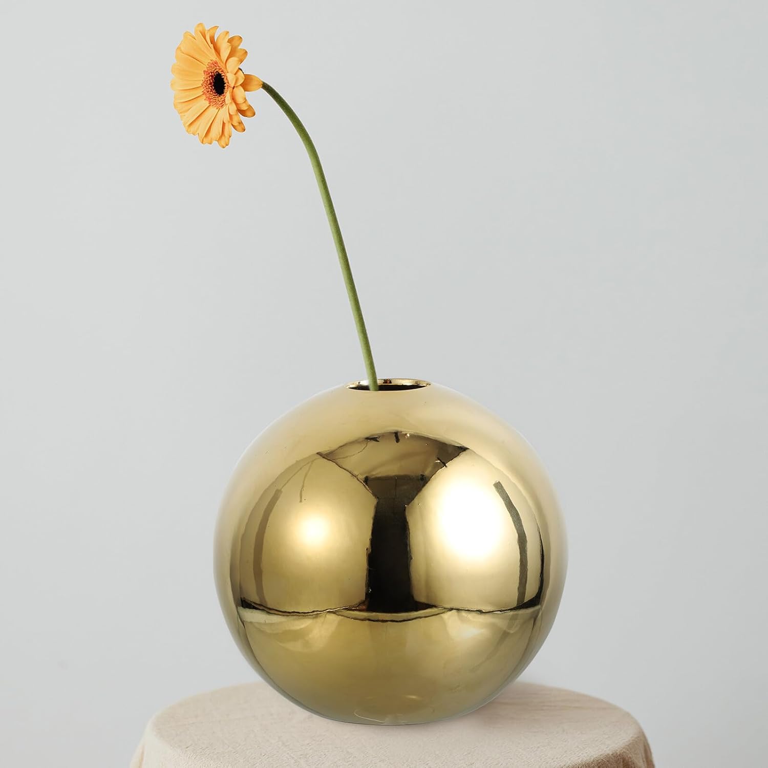 FAVOMOTO Gold Electroplated Ceramic Ball Vase Large Bulbous Flower Pot