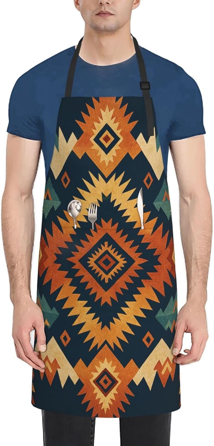 YANYU Geometric Tribes Print 28x33 In Kitchen Apron Stylish Chef Apron with Pockets for Cooking Baking Painting