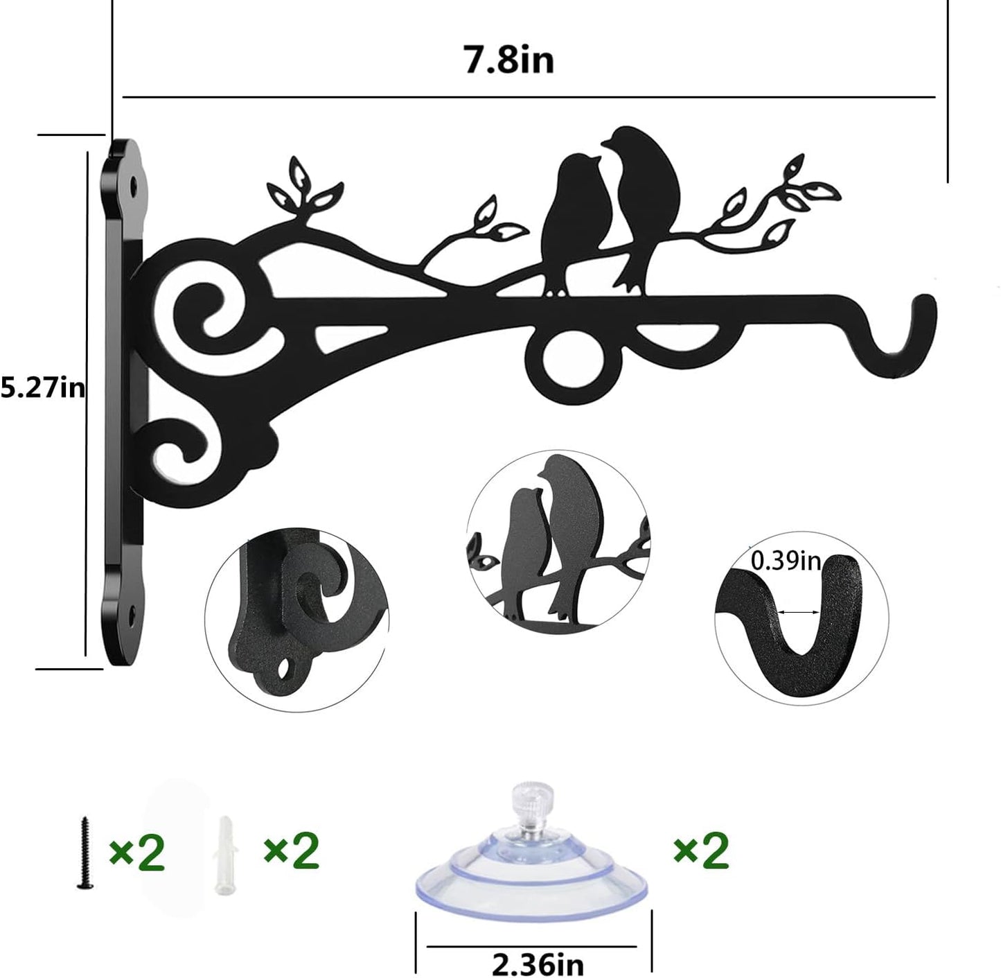 Metal Window Mounted Hummingbird Feeder Hanger Hook with Strong Suction Cups for Outdoors Window Viewing, Hanging Glass Bird Feeders, Wind Chimes & Plants
