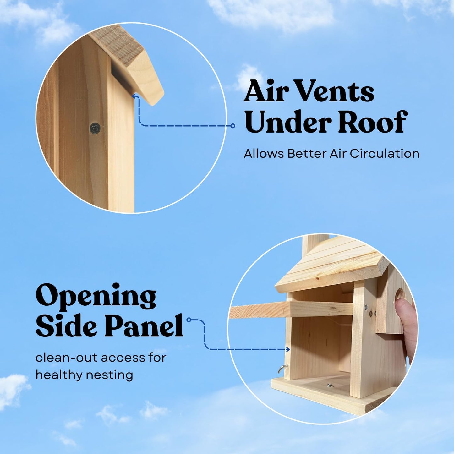 Wooden Bird Houses for Outside, Blue Bird Hanging Bird House for Garden Patio Decorative, Handmade Bluebird House Nesting Box Comes Fully Assembled, Size 6" x 6" x 9" - Made in USA