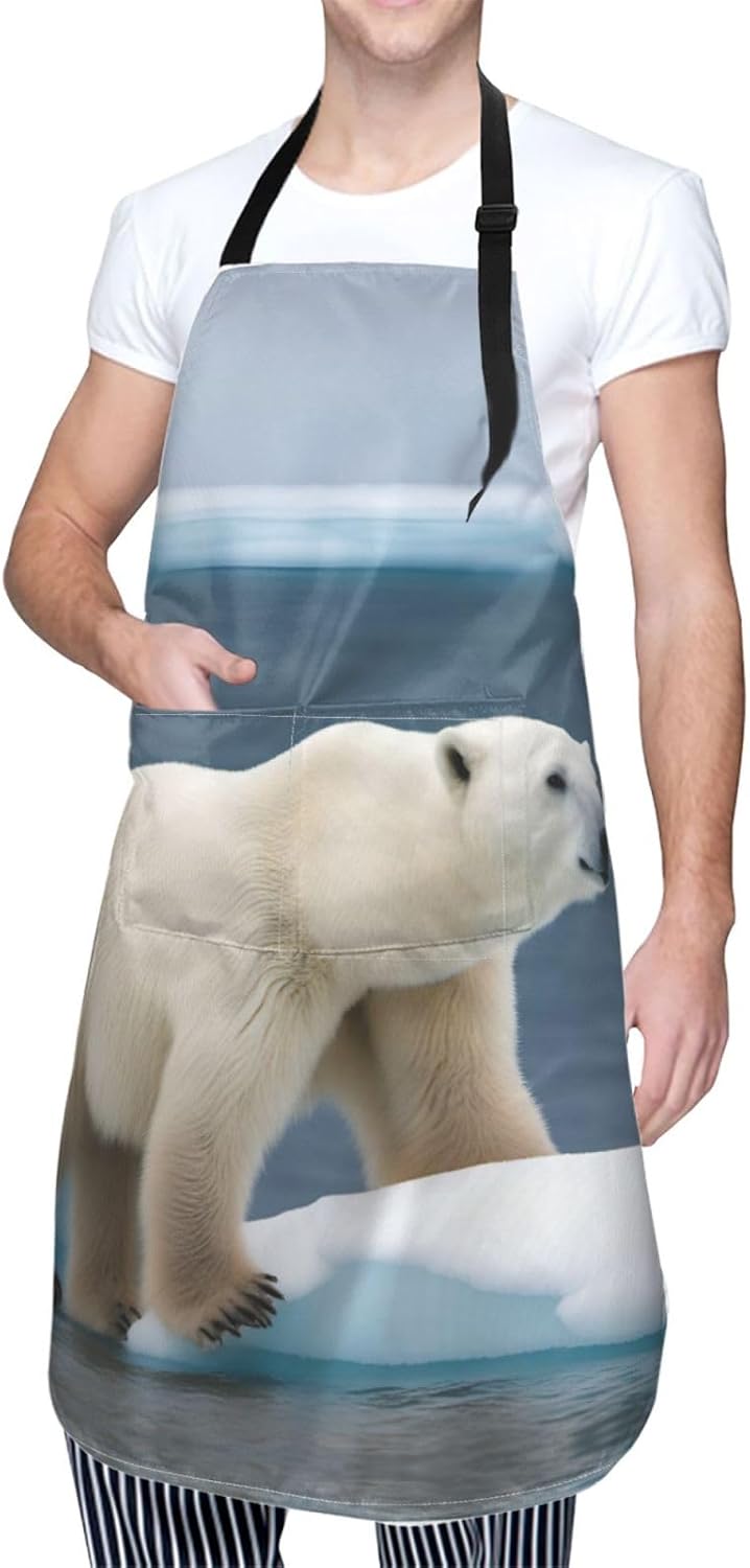 polar bear print Waterproof chef's apron with pocket apron for kitchen