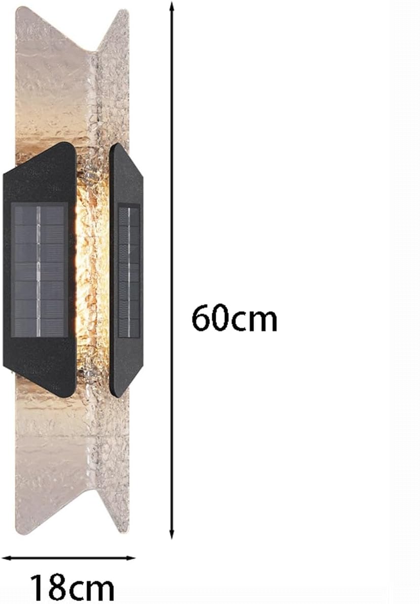 Solar Outdoor Wall Light, Large Vertical Wall Sconce Lamp, Modern Stainless Steel Exterior Lantern with Acrylic, Waterproof 3000K LED Decorative Wall Mounted Fixture for Villa Garden Porch