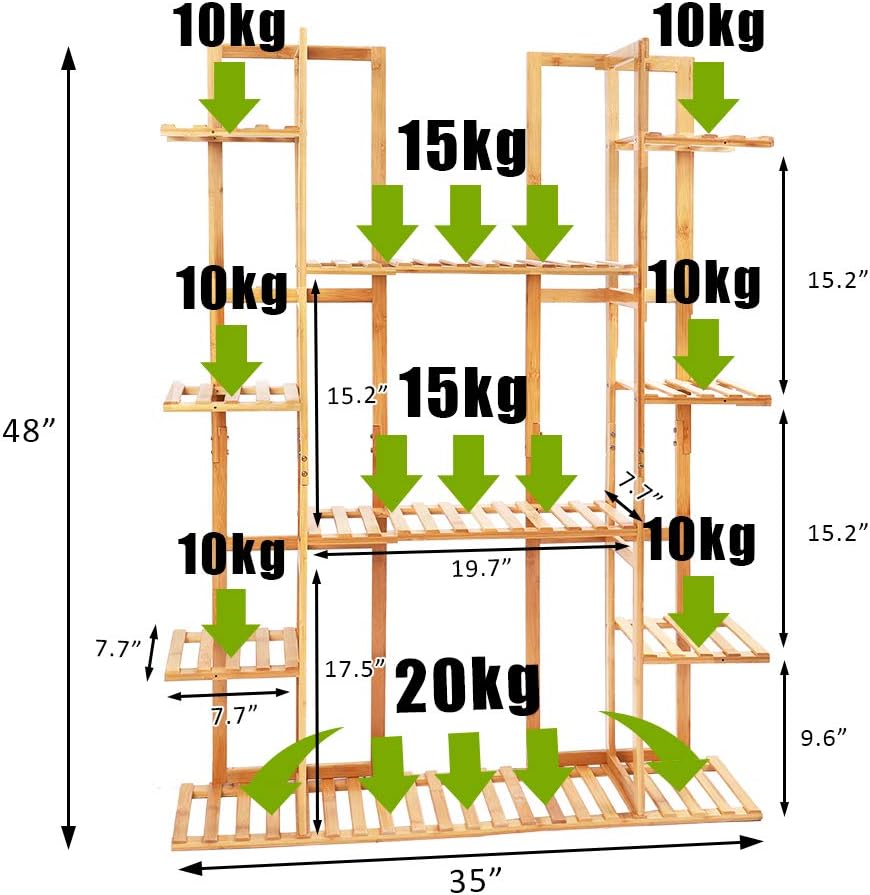 MARURY Extra Large Bamboo Plant Stand, Raised Garden Bed with Legs, Indoor Plants 9 Tier Organizer Living Room, for Vegetables, Flowers Outdoor Backyard Gardens