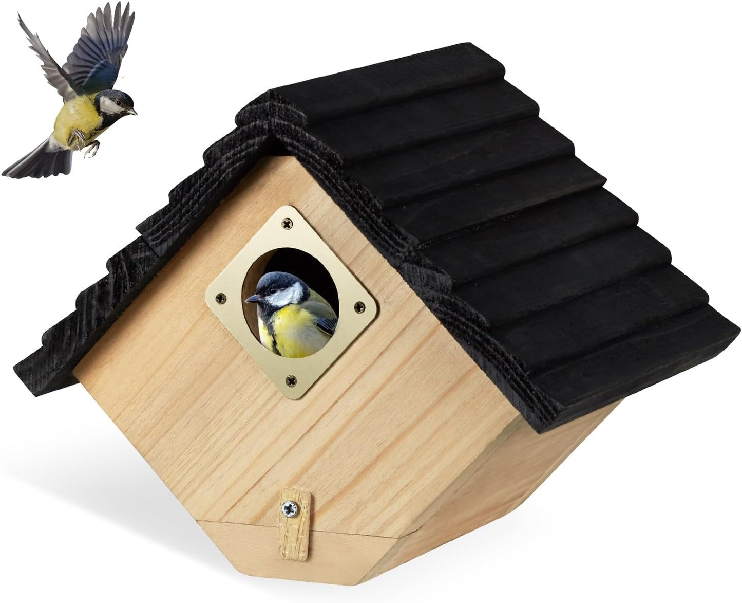 Bird House for Outside, Outdoor Bird Houses for Bluebirds, Finches & Cardinals, Wooden Birdhouse with Easy Clean Design, Hanging Birds Nest Box for Garden Decoration (8.6 x 5.9 x 7 Inch)